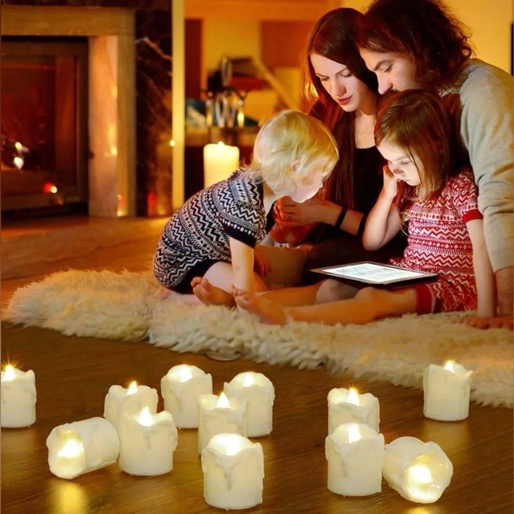 PChero LED Flameless Tea Light Candles Set of 12 Warm White Flickering Timer